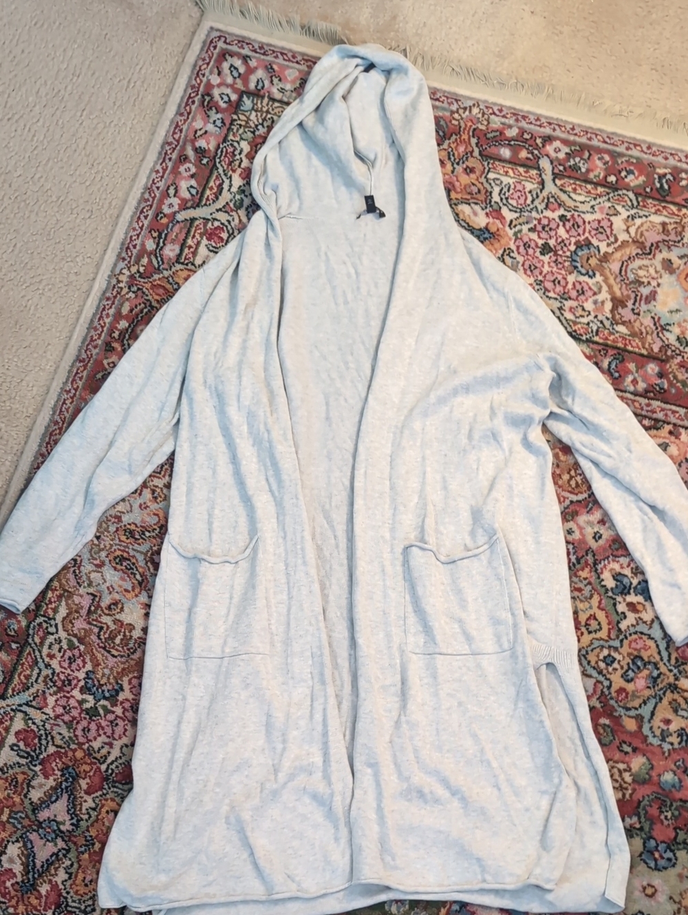 Eileen Fisher Light Gray Hooded Open-Front Cardigan